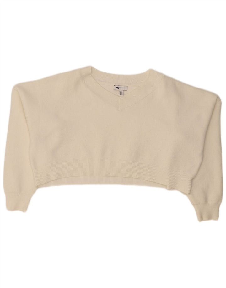 Maglione maglione oversize con scollo a V corto da donna Topshop UK 14 bianco medio
