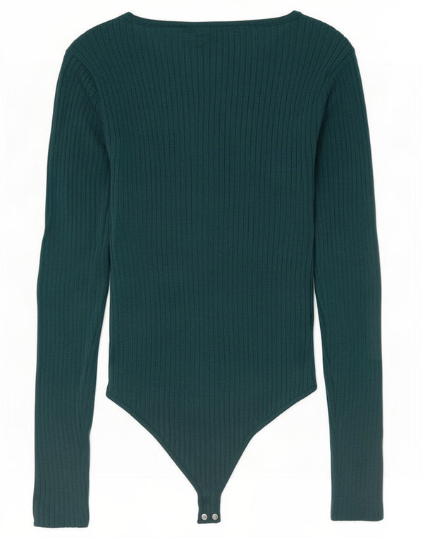 Abercrombie & Fitch Womens Long Sleeve Bodysuit UK 14 Medium Green Viscose