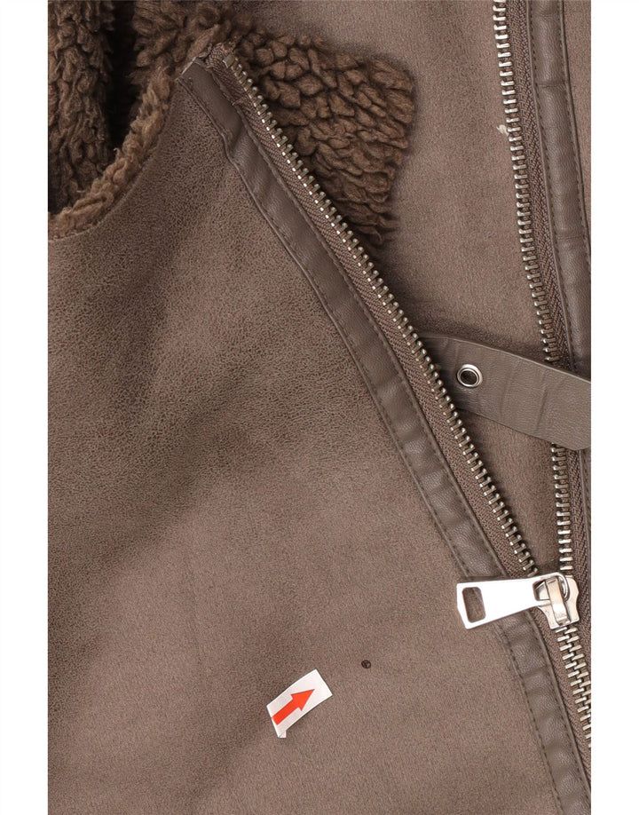 Giacca da motociclista oversize Sherpa da donna Zara UK 10 piccola marrone