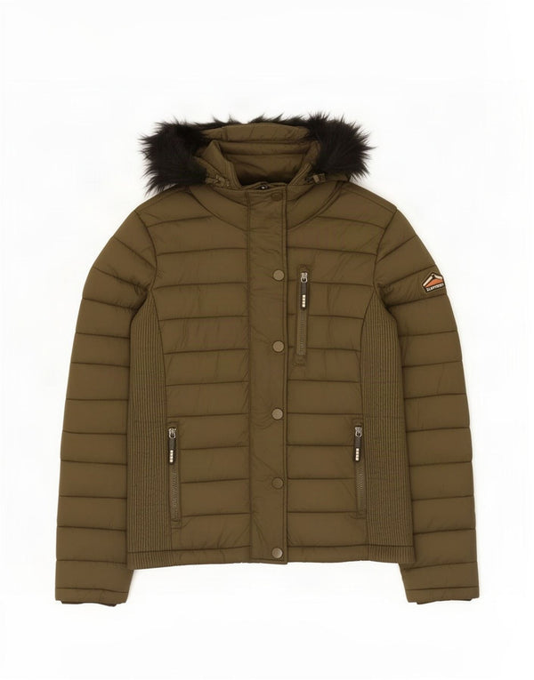 Giacca imbottita con cappuccio da donna Superdry UK 14 nylon kaki medio