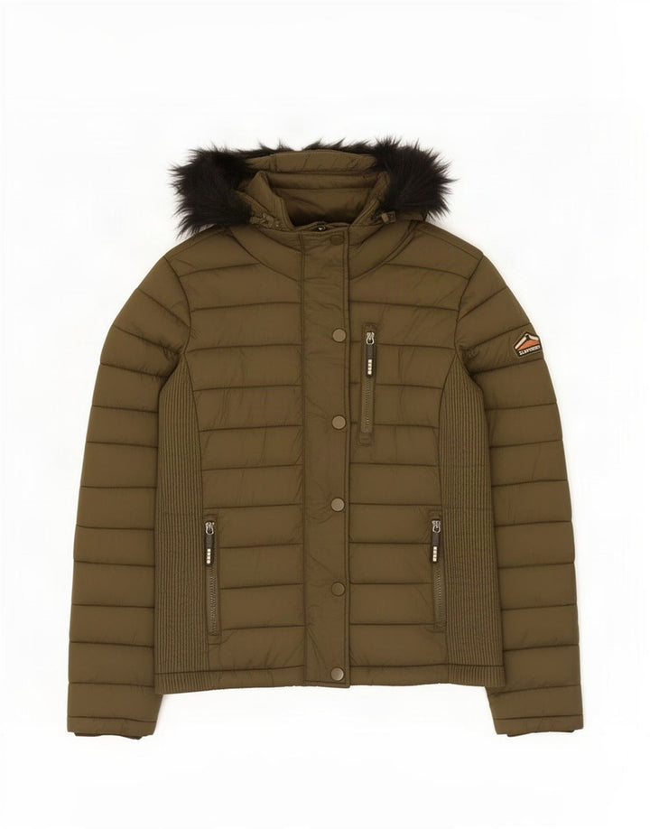 Giacca imbottita con cappuccio da donna Superdry UK 14 nylon kaki medio