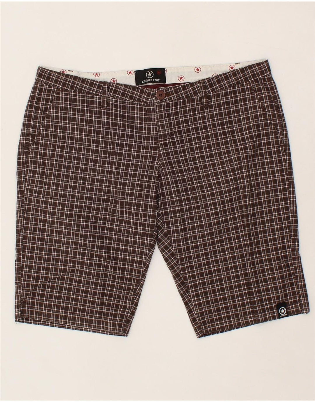 CONVERSE Womens Chino Shorts XL W34 Brown Check Cotton Vintage Converse and Second-Hand Converse from Messina Hembry 