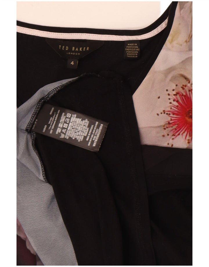 Camicetta da donna Ted Baker taglia 4 grande poliestere floreale nero