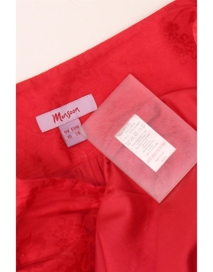 MONSOON Gonna a trapezio da donna UK 10 piccola W30 seta floreale rossa