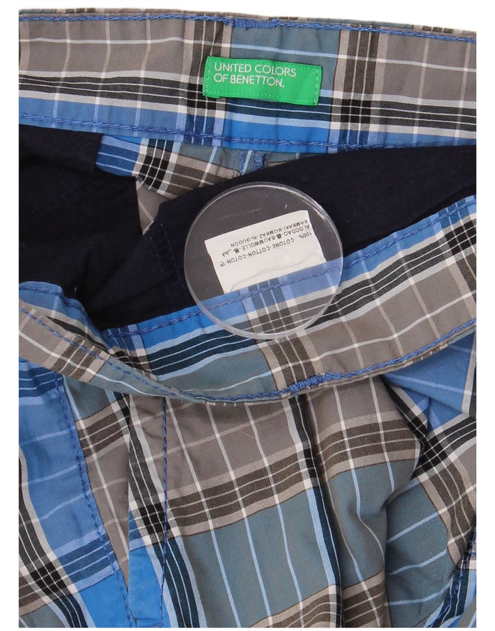 Pantaloncini chino da uomo BENETTON W34 cotone a quadri blu grandi