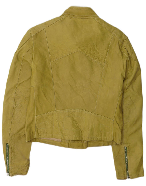Giacca da motociclista in pelle vintage da donna UK 14 grande gialla
