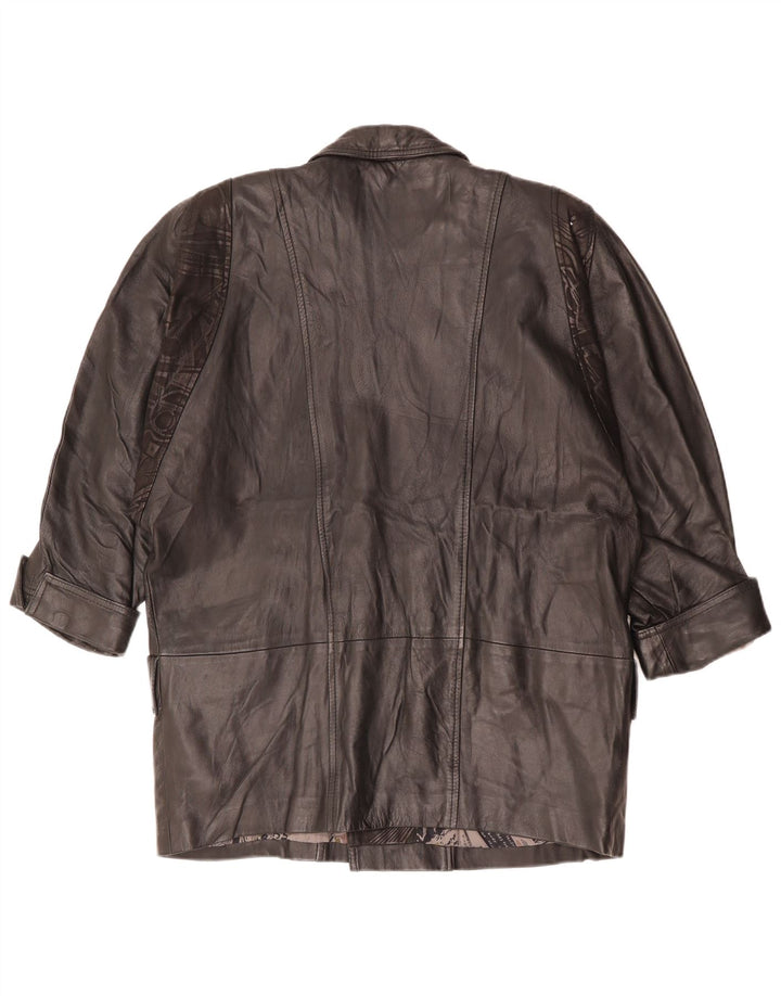 Giacca in pelle oversize doppio petto da donna vintage EU 40 media nera