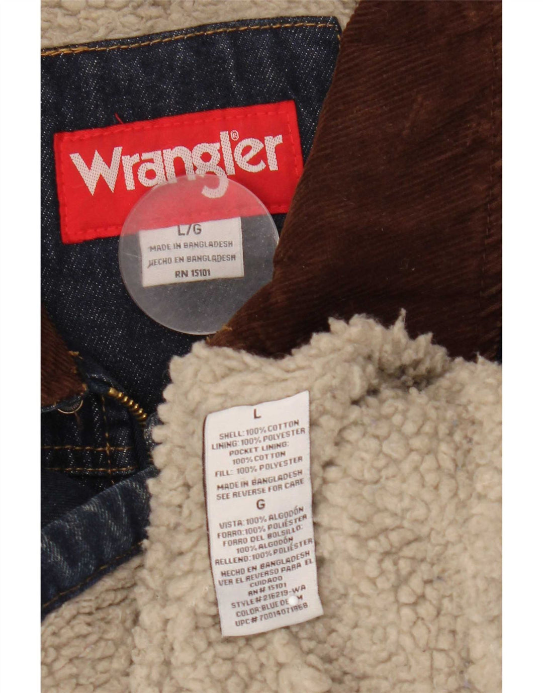 Giacca in denim Sherpa da uomo Wrangler UK 40 grande cotone blu