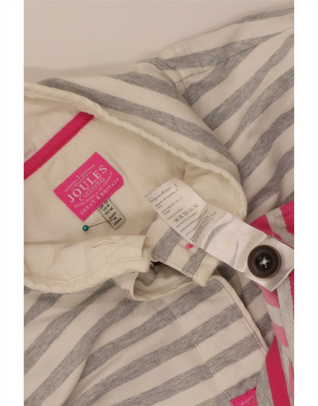 Joules Felpa da Donna con Collo a Bottone Maglione UK 12 Grigio Medio a Righe