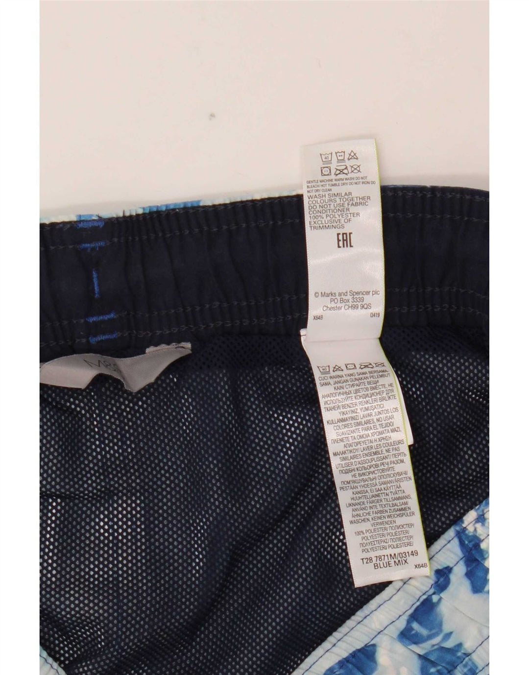 Marks & Spencer Pantaloncini da bagno da uomo con motivo astratto, grandi in poliestere blu