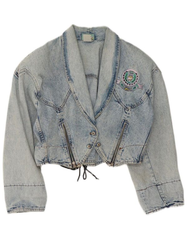 Giacca in denim vintage da donna corta UK 14 blu medio