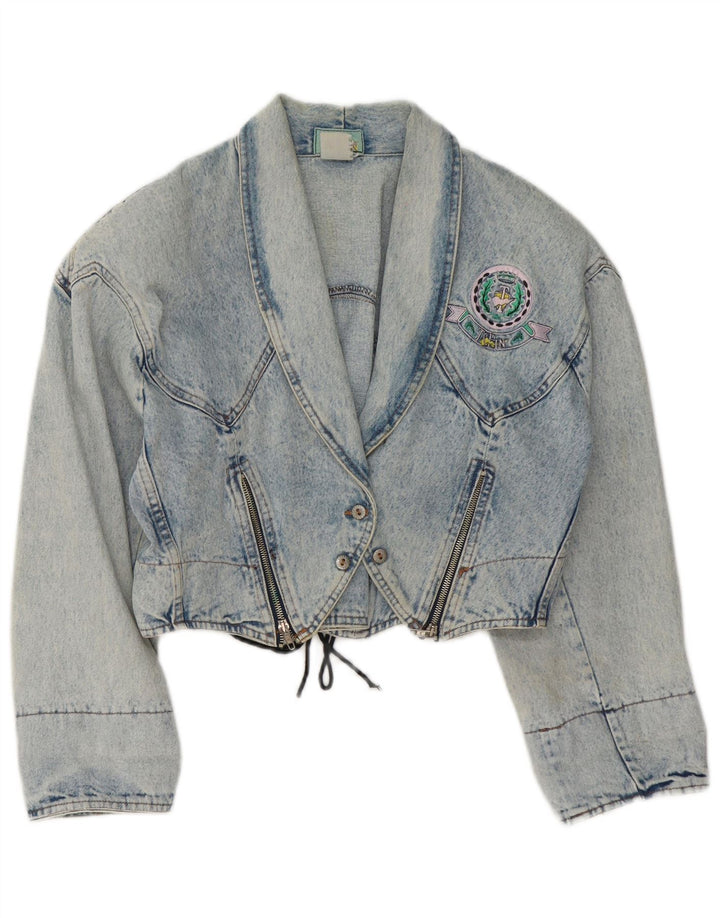 Giacca in denim vintage da donna corta UK 14 blu medio