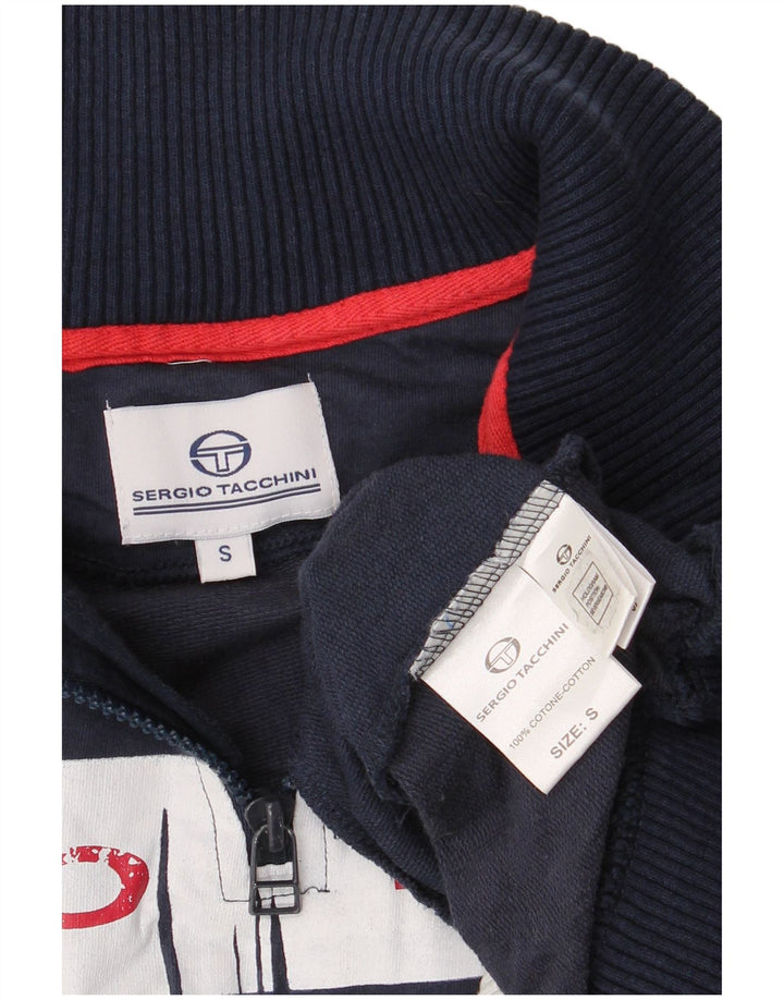 Sergio Tacchini Felpa da uomo con grafica con zip e collo maglione piccolo blu navy