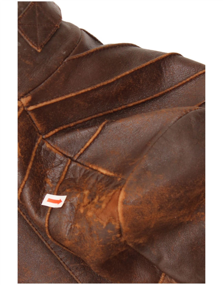 Giacca in pelle corta da donna vintage UK 10 piccola marrone