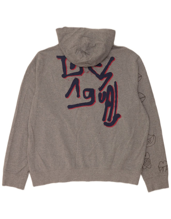 Desigual Uomo Felpa con cappuccio grafica con zip 2XL Cotone grigio