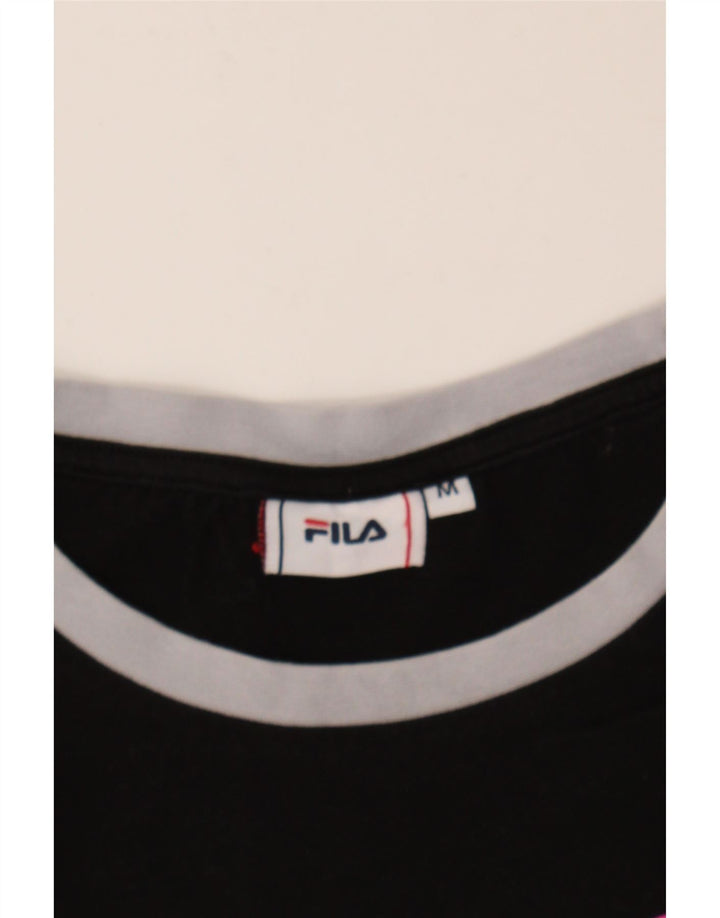 FILA Womens Crop Graphic T-Shirt Top UK 12 Medium Black Vintage Fila and Second-Hand Fila from Messina Hembry 