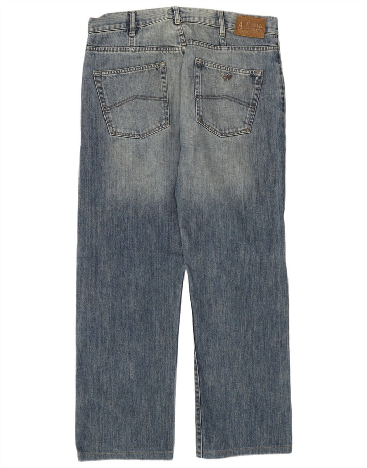 Jeans dritti invecchiati da uomo Armani W36 L30 in cotone blu
