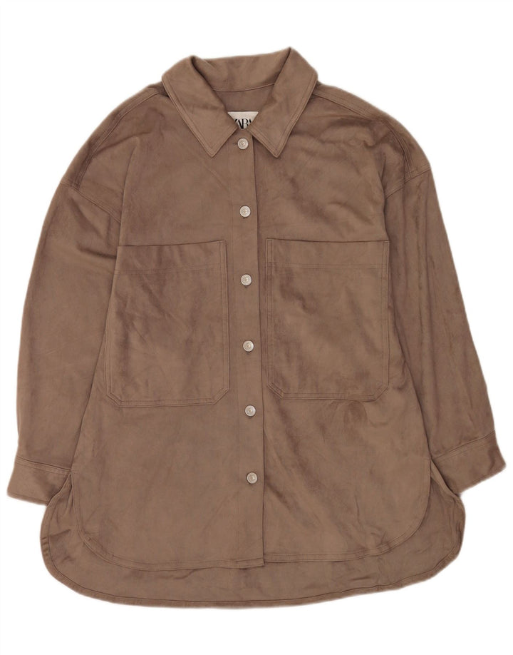 Camicia in velluto da donna Zara UK 14 Poliestere grigio medio