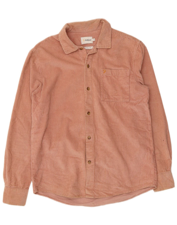 Camicia da uomo in velluto a coste dal taglio casual Farah, cotone rosa medio