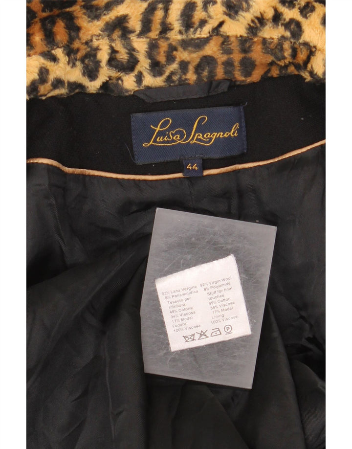 Cappotto Donna Luisa Spagnoli IT 44 Medio Nero Lana Vergine Stampa Animalier