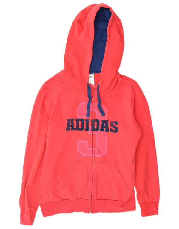 Maglione con cappuccio e zip grafica da donna Adidas UK 14 cotone rosso medio