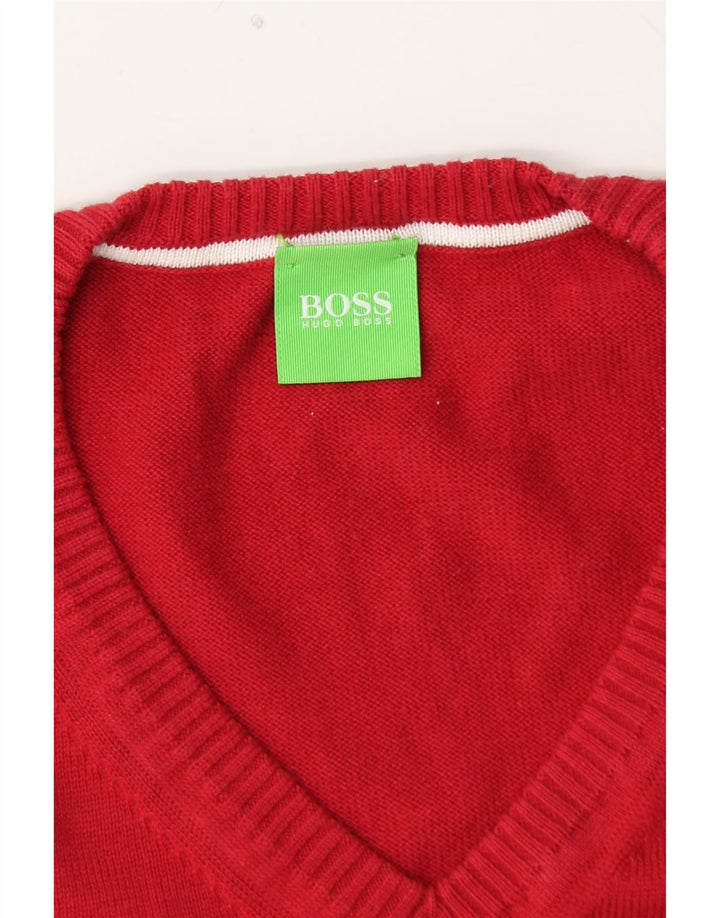 Maglione da uomo con scollo a V grafico HUGO BOSS grande blocco di colore rosso