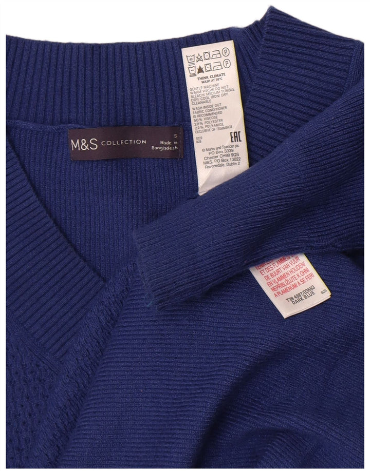 Maglione da donna con scollo a V Marks & Spencer UK 10 piccolo in viscosa blu