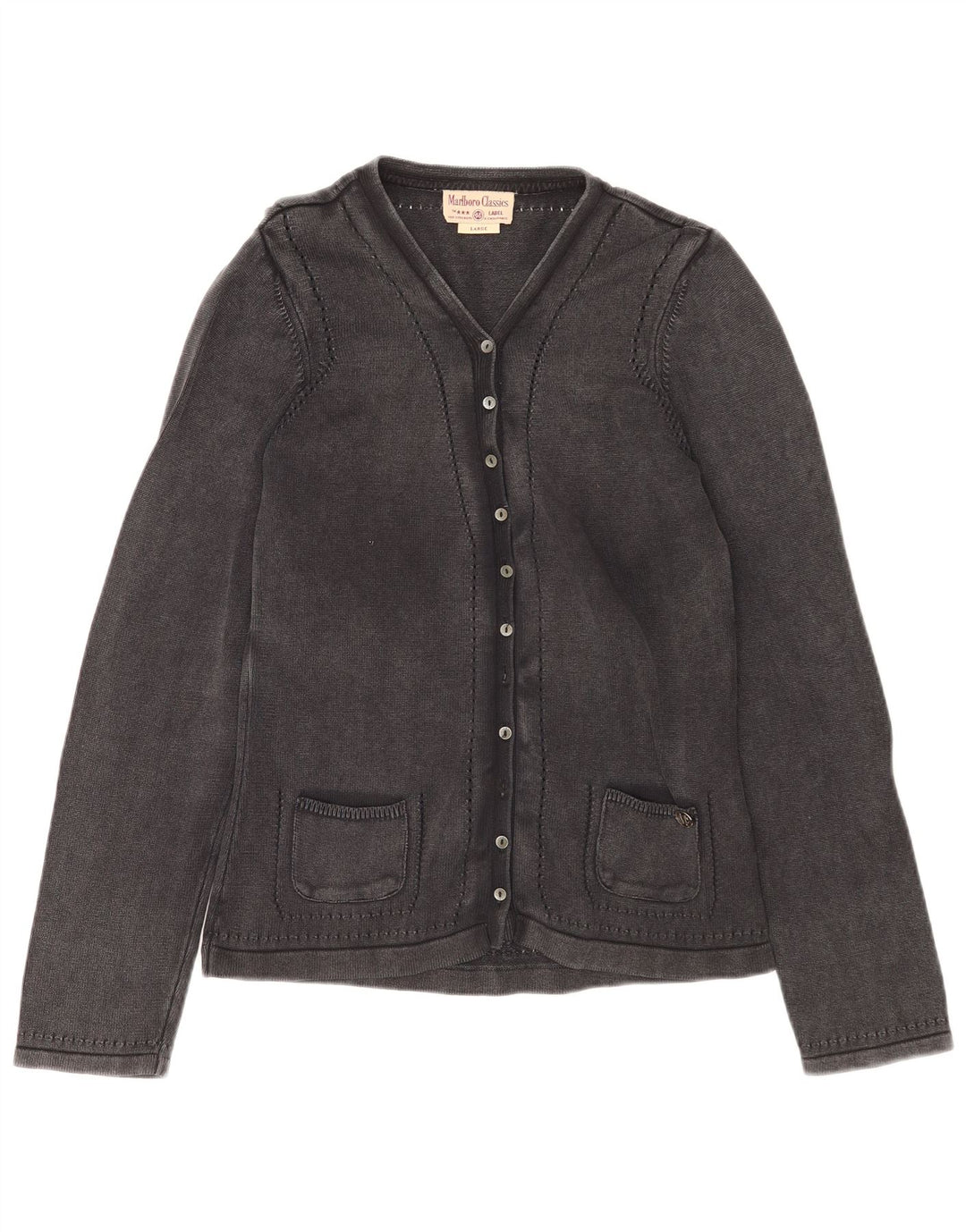 Maglione cardigan da donna Marlboro Classics UK 14 grande cotone grigio