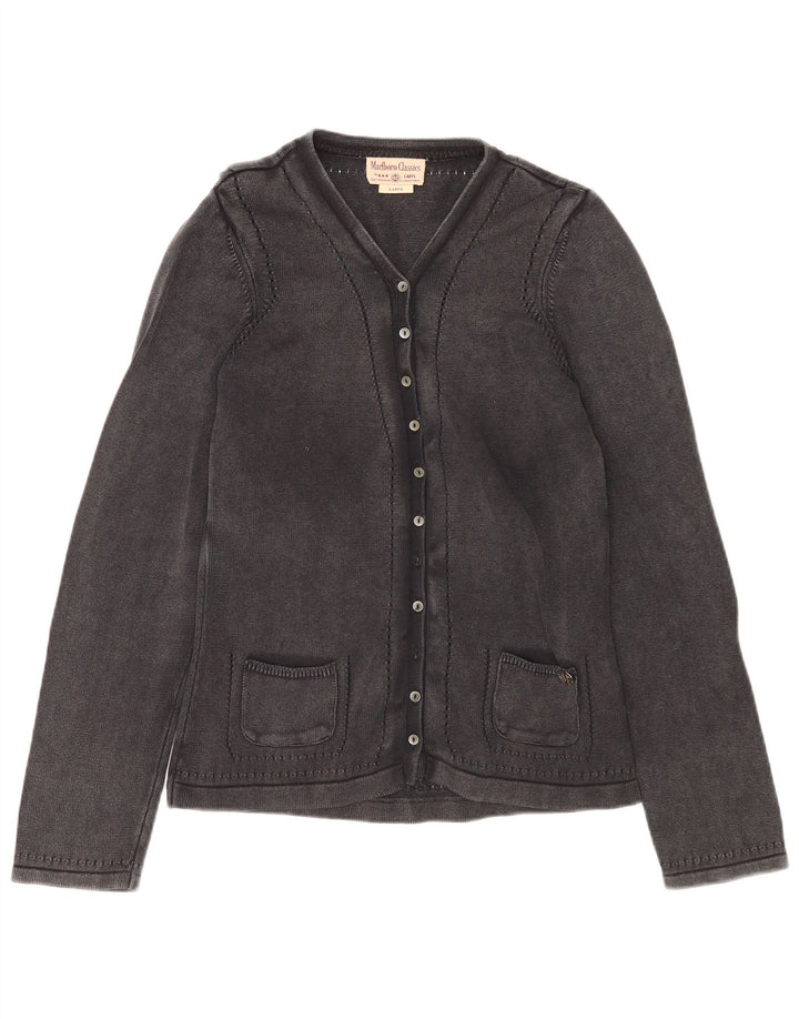 Maglione cardigan da donna Marlboro Classics UK 14 grande cotone grigio