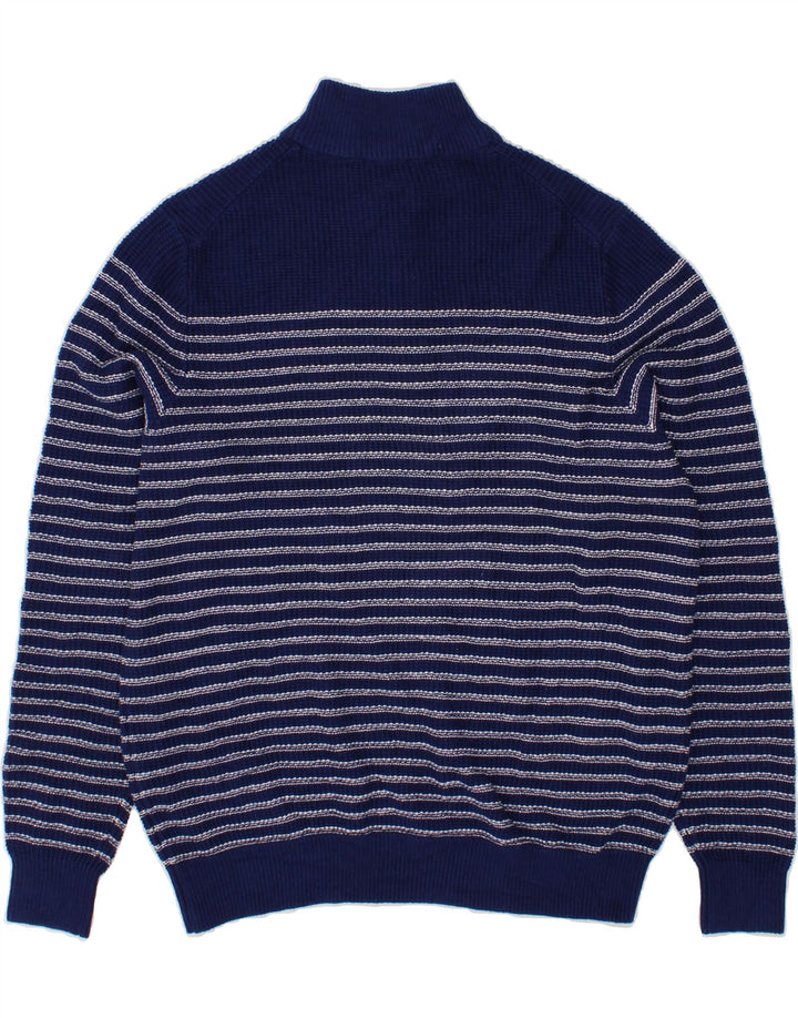 IZOD Mens Zip Neck Jumper Sweater Large Navy Blue Striped Cotton Vintage Izod and Second-Hand Izod from Messina Hembry 