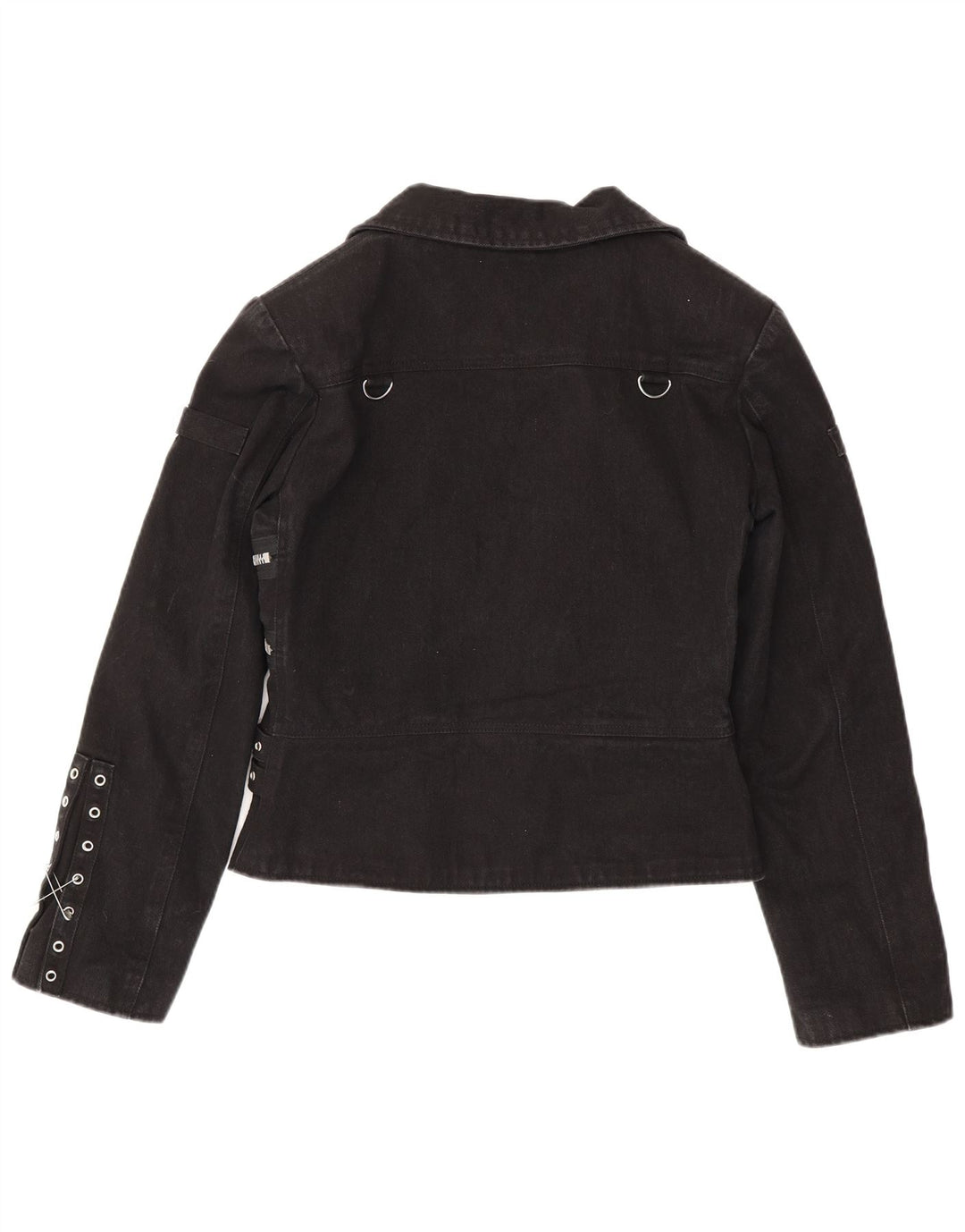Giacca da motociclista corta da donna in pelle dura UK 20 2XL cotone nero