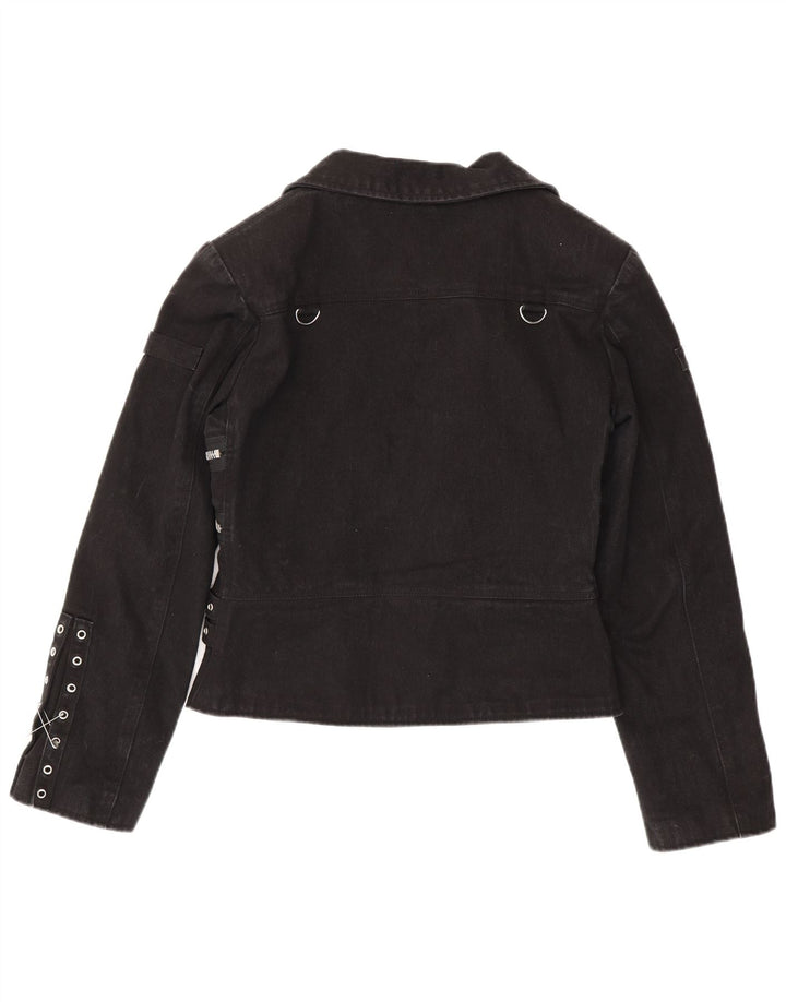 Giacca da motociclista corta da donna in pelle dura UK 20 2XL cotone nero