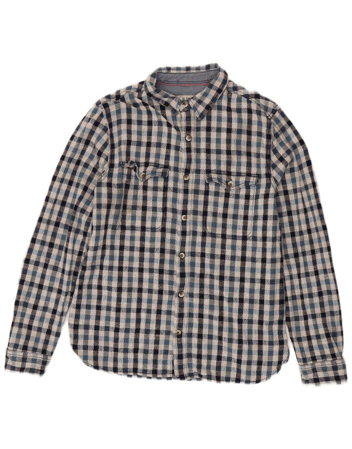 Camicia da uomo in flanella Fat Face in cotone a quadri blu medio