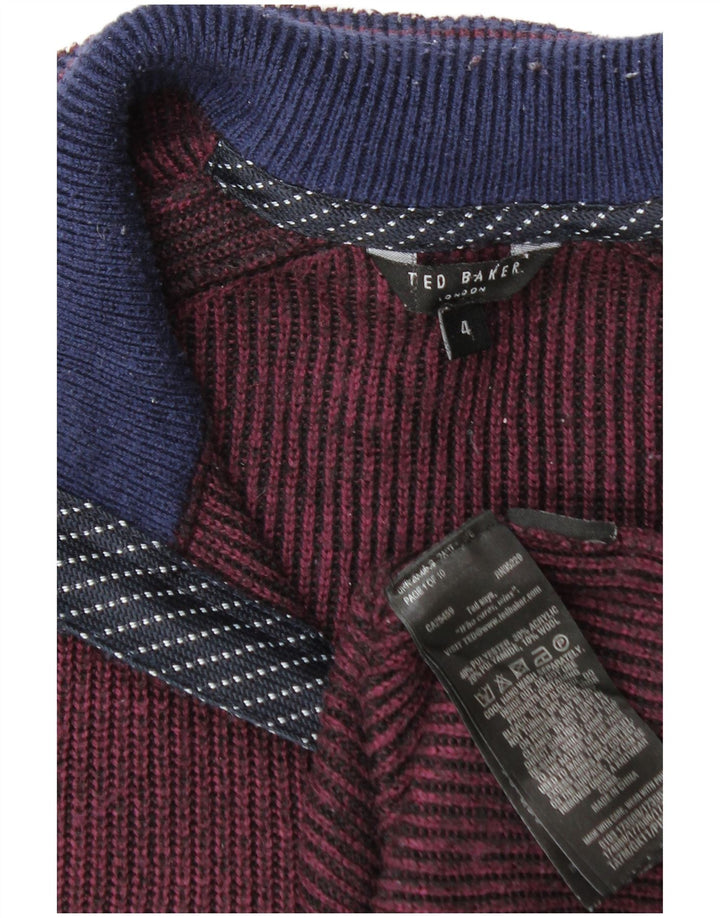 Ted Baker Maglione da uomo con collo con zip, taglia 4, grande, in poliestere bordeaux