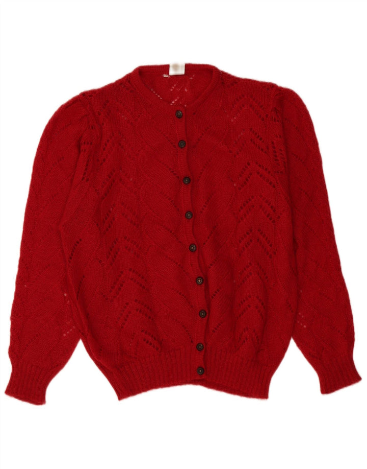 Maglione cardigan oversize trasparente da donna vintage UK 14 rosso medio