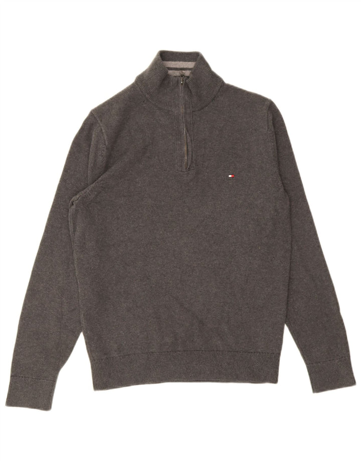 Maglione maglione con zip da uomo Tommy Hilfiger piccolo cotone grigio
