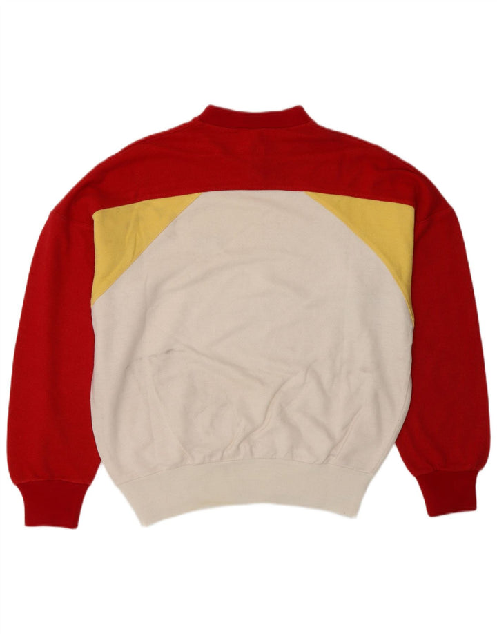 Felpa vintage da donna con collo abbottonato IT 44 Colorblock bianco medio