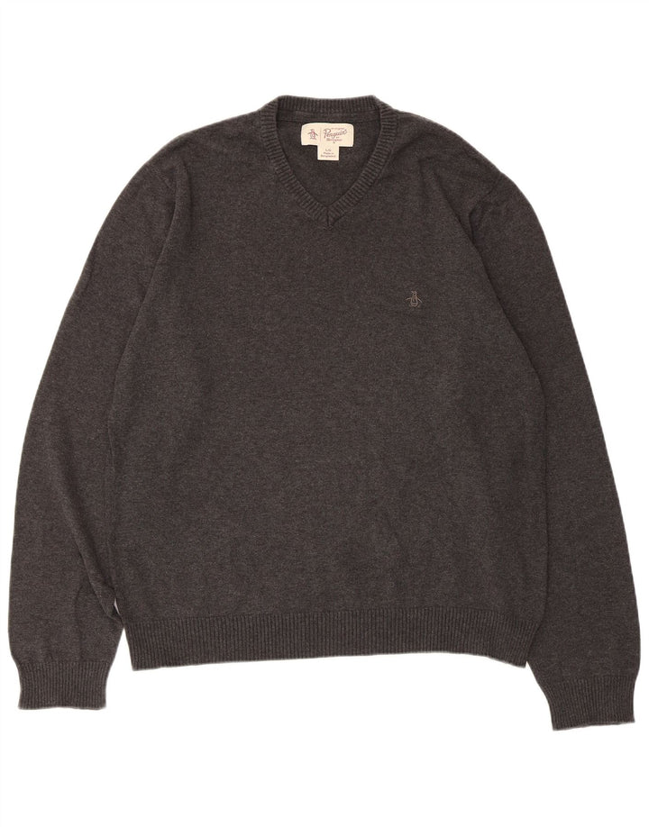 Maglione da uomo con scollo a V Penguin, grande cotone grigio