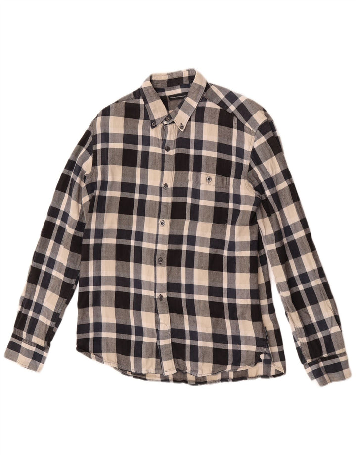 Camicia da uomo in flanella French Connection, cotone a quadri blu navy medio