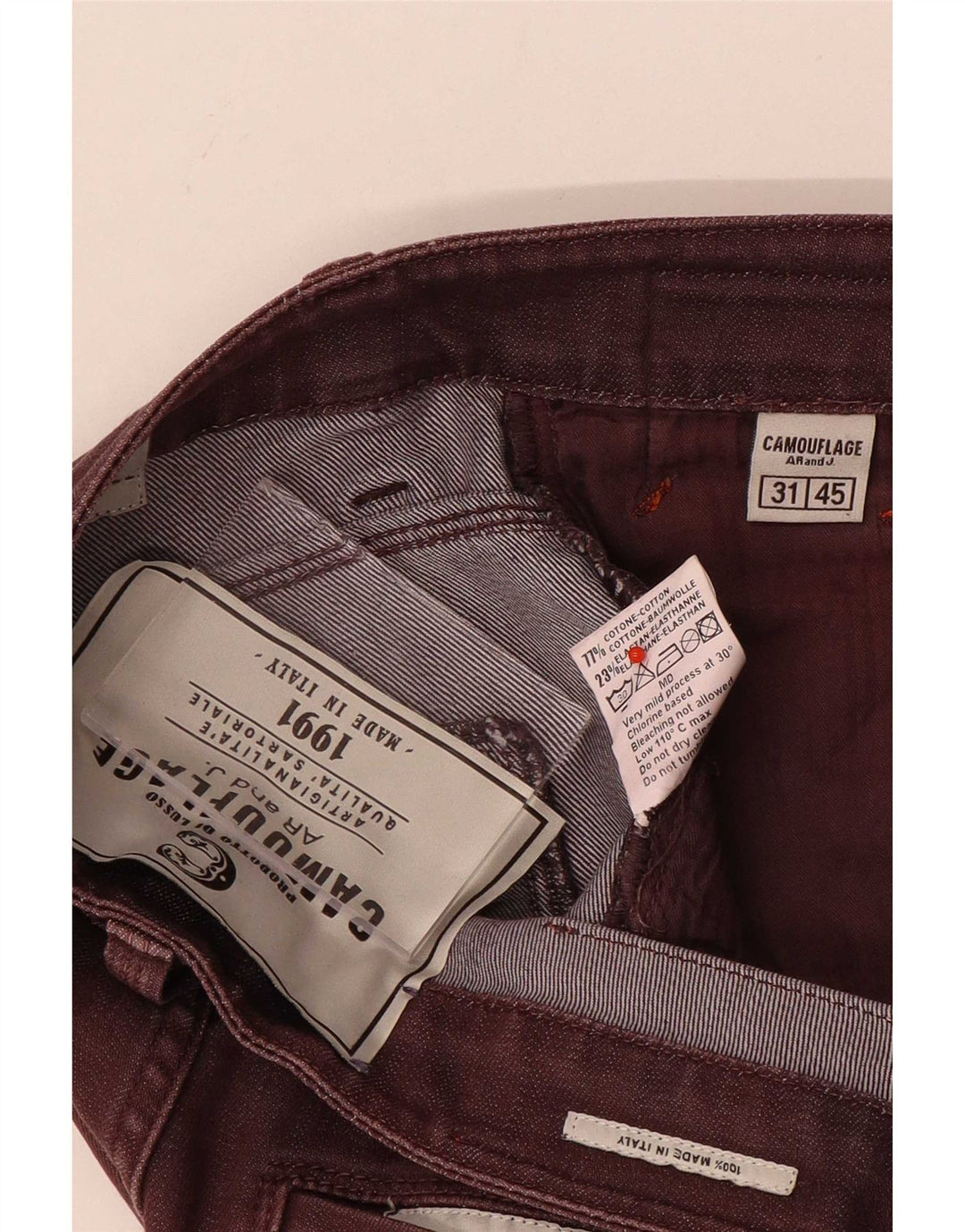 Jeans slim da uomo mimetici AR e J W31 L33 cotone marrone