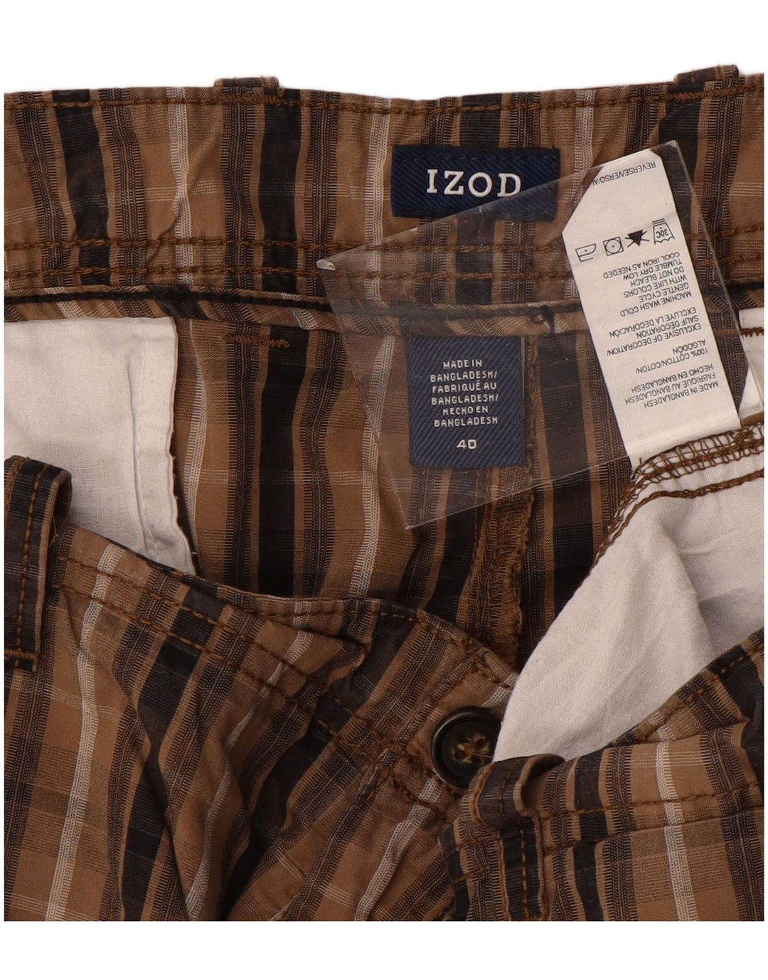Pantaloncini chino da uomo IZOD W40 XL in cotone a quadri marroni