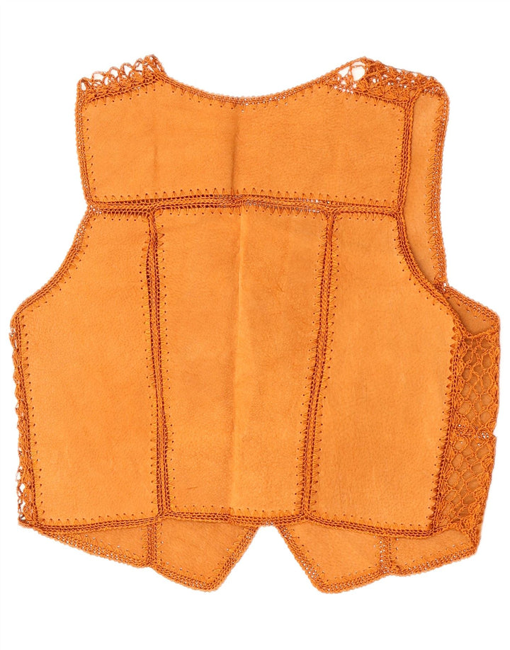 Gilet corto in pelle scamosciata da donna VINTAGE UK 14 Patchwork marrone medio