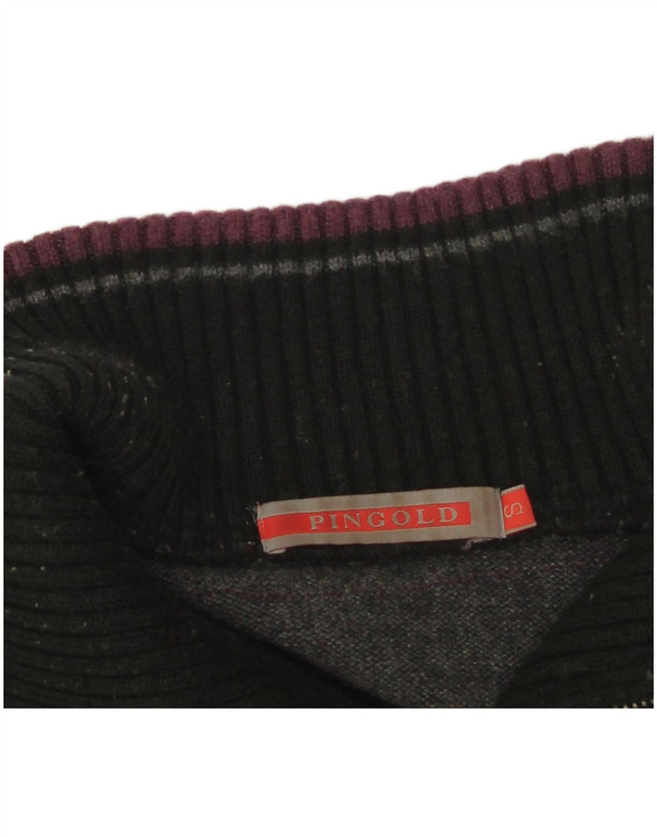 Maglione vintage da uomo con zip e collo piccolo color block grigio