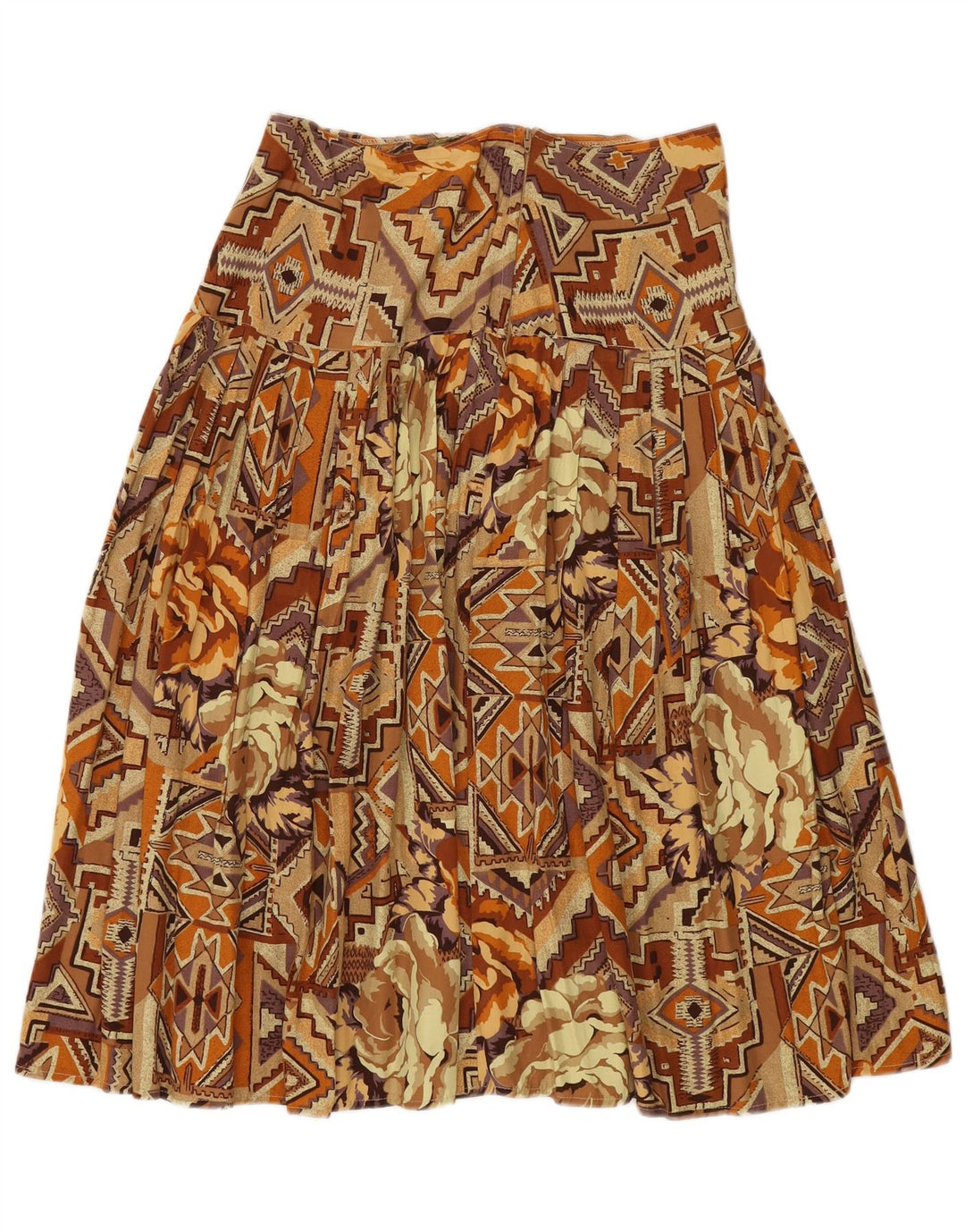 Gonna a pieghe da donna VINTAGE media W30 cotone patchwork marrone