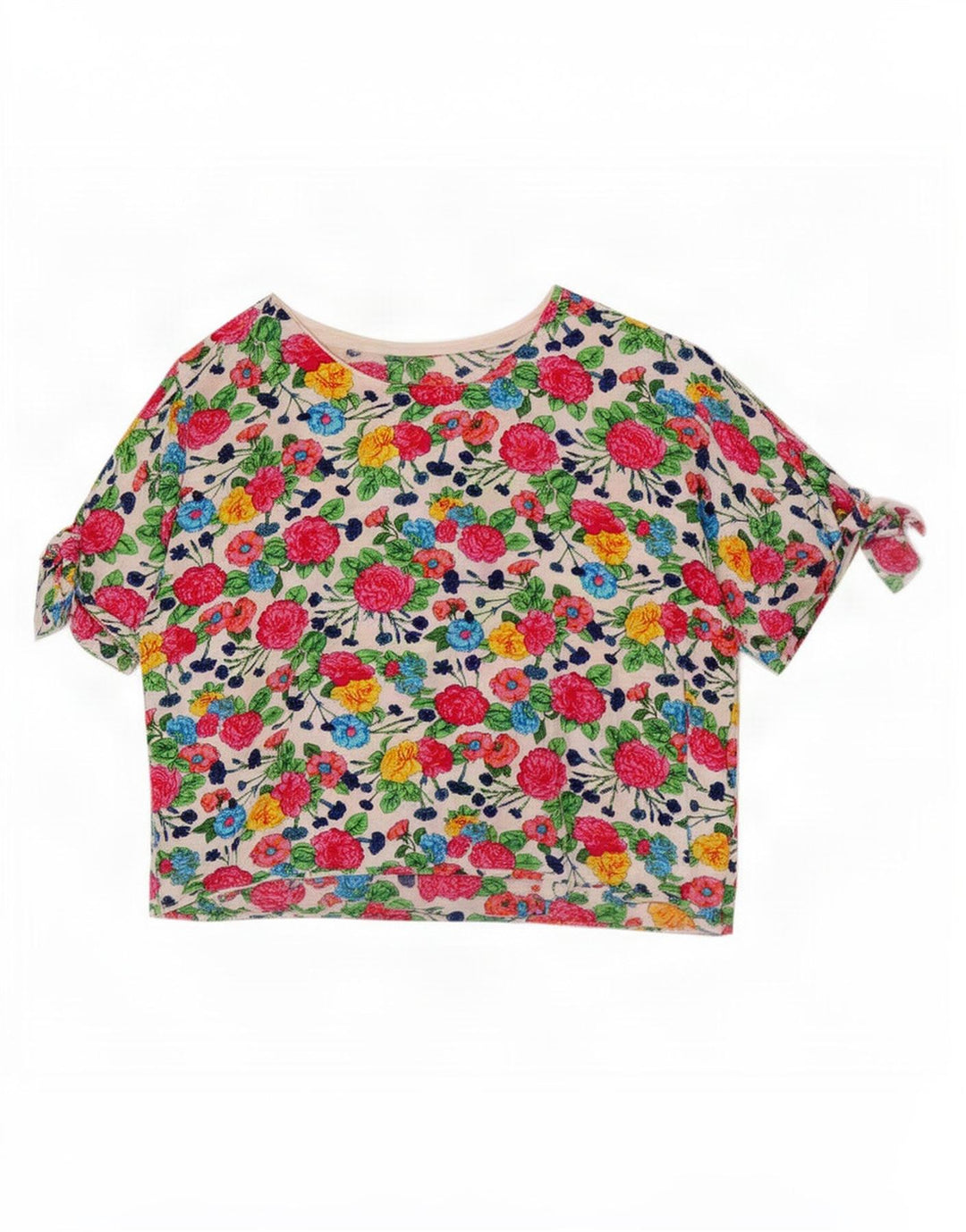 Top corto da donna vintage in camicetta UK 14 floreale multicolore medio