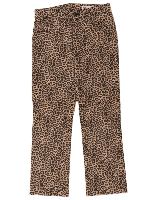Pantaloni casual dritti da donna Zara EU 38 Small W28 L26 Marrone Animal Print