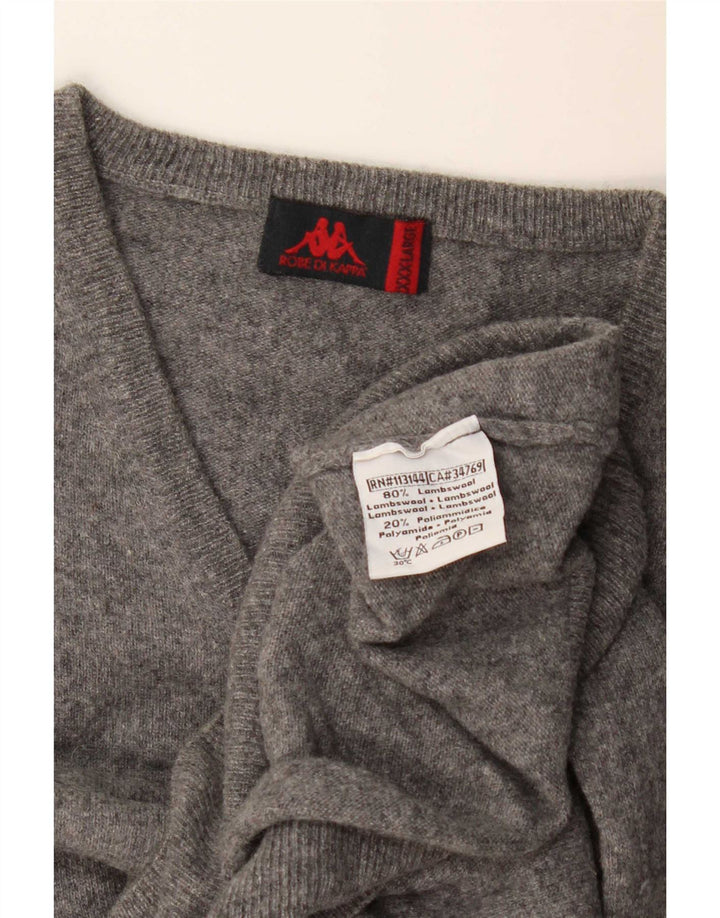 Maglione Kappa da uomo con scollo a V 3XL in lana d'agnello grigia