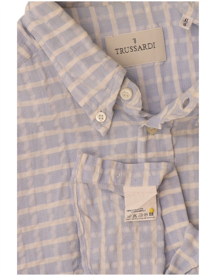 Camicia Trussardi Uomo Taglia 41 16 Cotone Large Check Blu