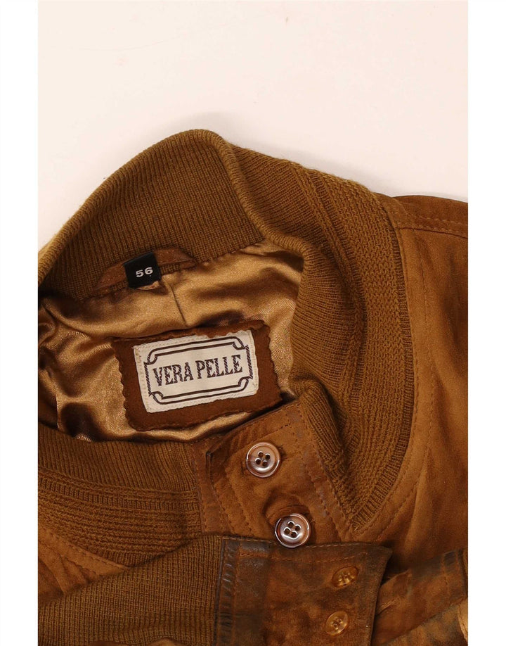 Giubbotto bomber vintage in pelle scamosciata da uomo IT 56 2XL in pelle beige