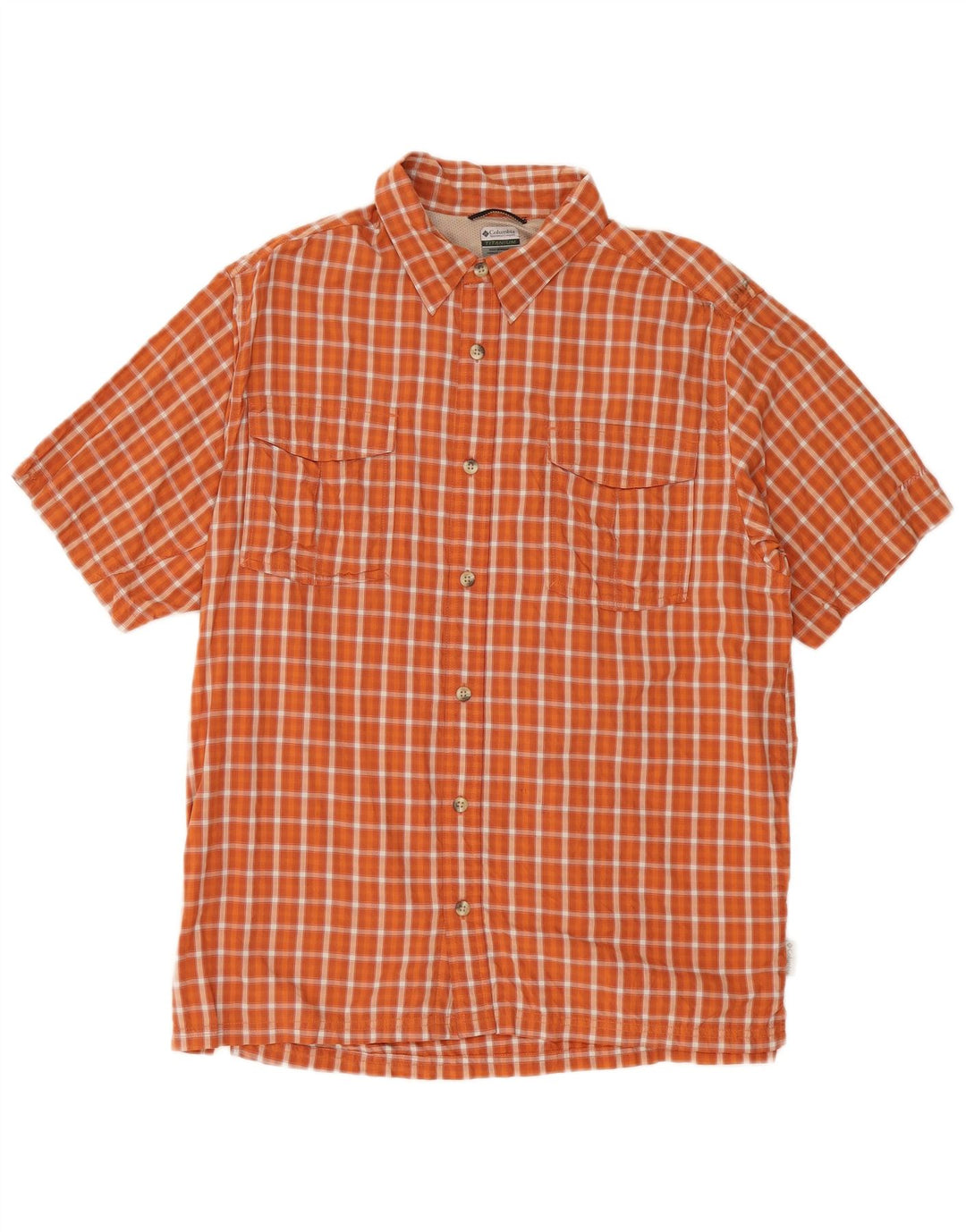 Camicia a maniche corte da uomo Columbia in nylon a quadri arancioni grandi